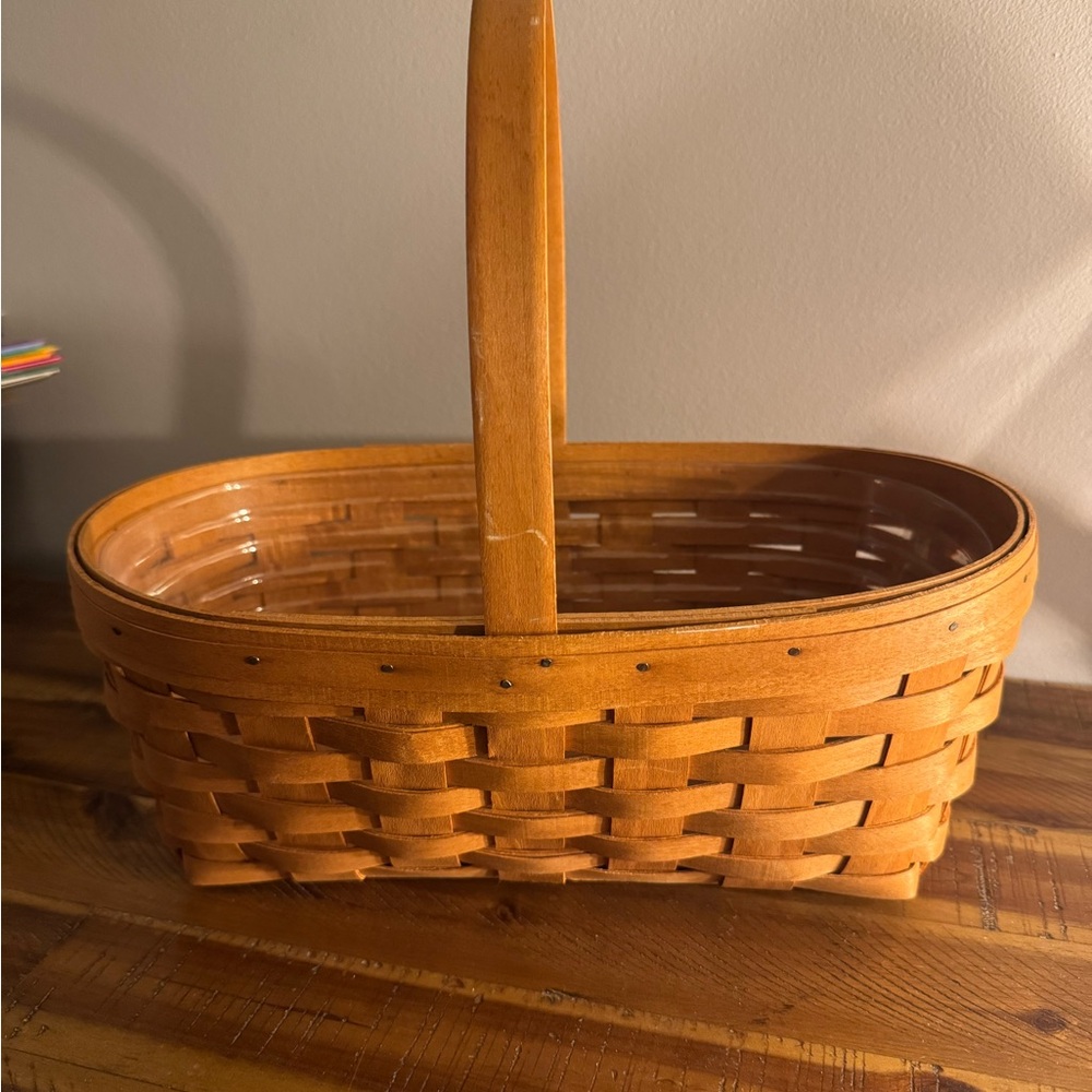 Longaberger Brown Basket Accent with Traditional Weaving & plastic protector